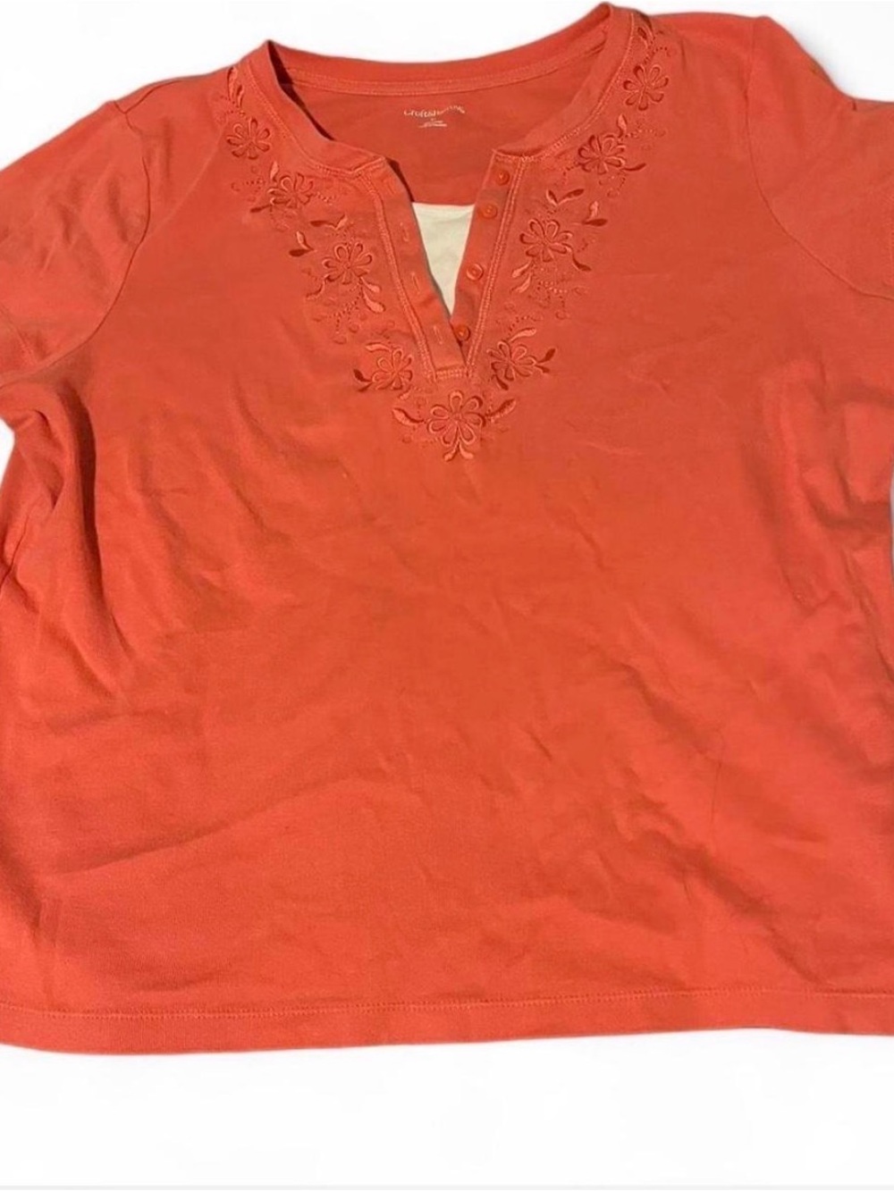 croft & barrow Coral Short Sleeve Embroidered V-Notch Tee